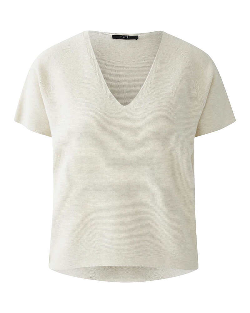 Finstickad jumper v-ringad sand