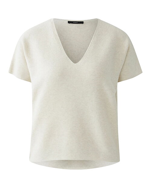 Finstickad jumper v-ringad sand