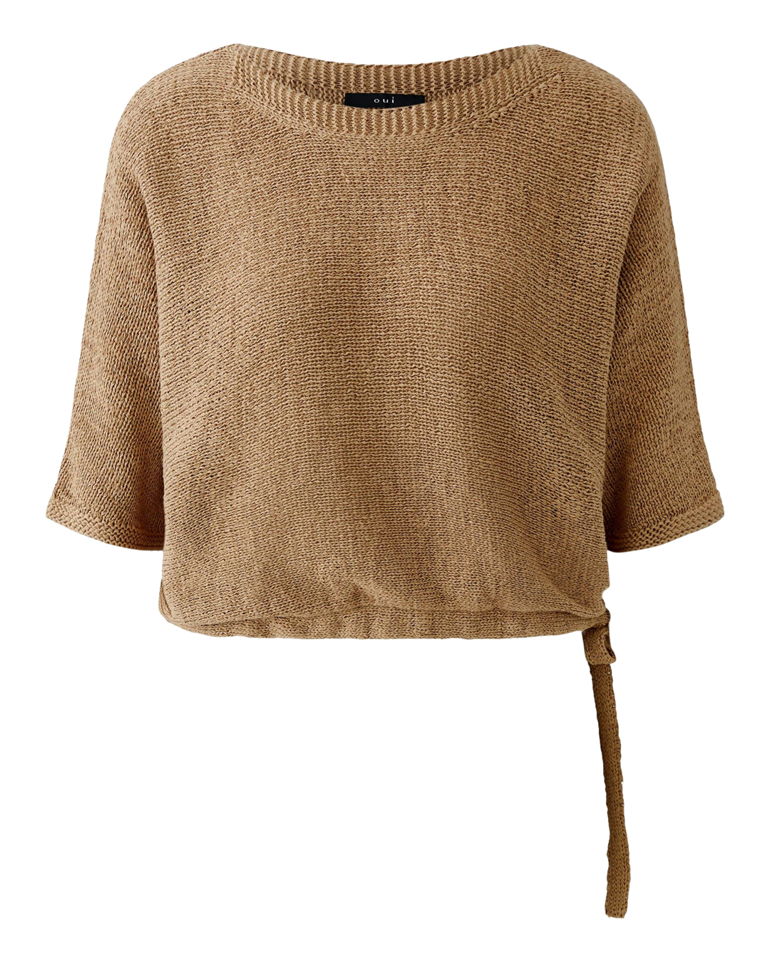 Finstickad jumper med knyt kamel - 3