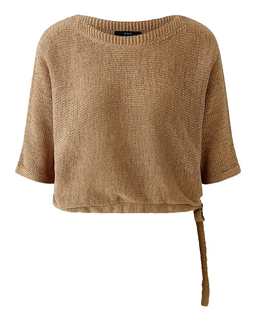 Finstickad jumper med knyt kamel - 3