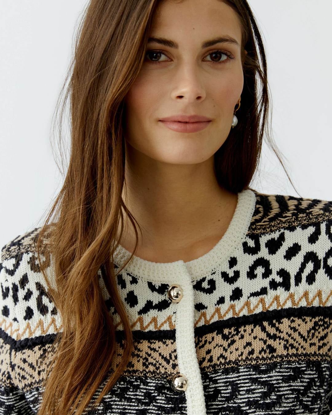 Bomullskofta mönstrad svart/beige/offwhite - 4