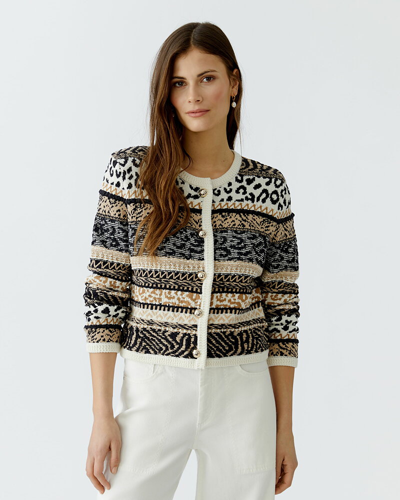 Bomullskofta mönstrad svart/beige/offwhite