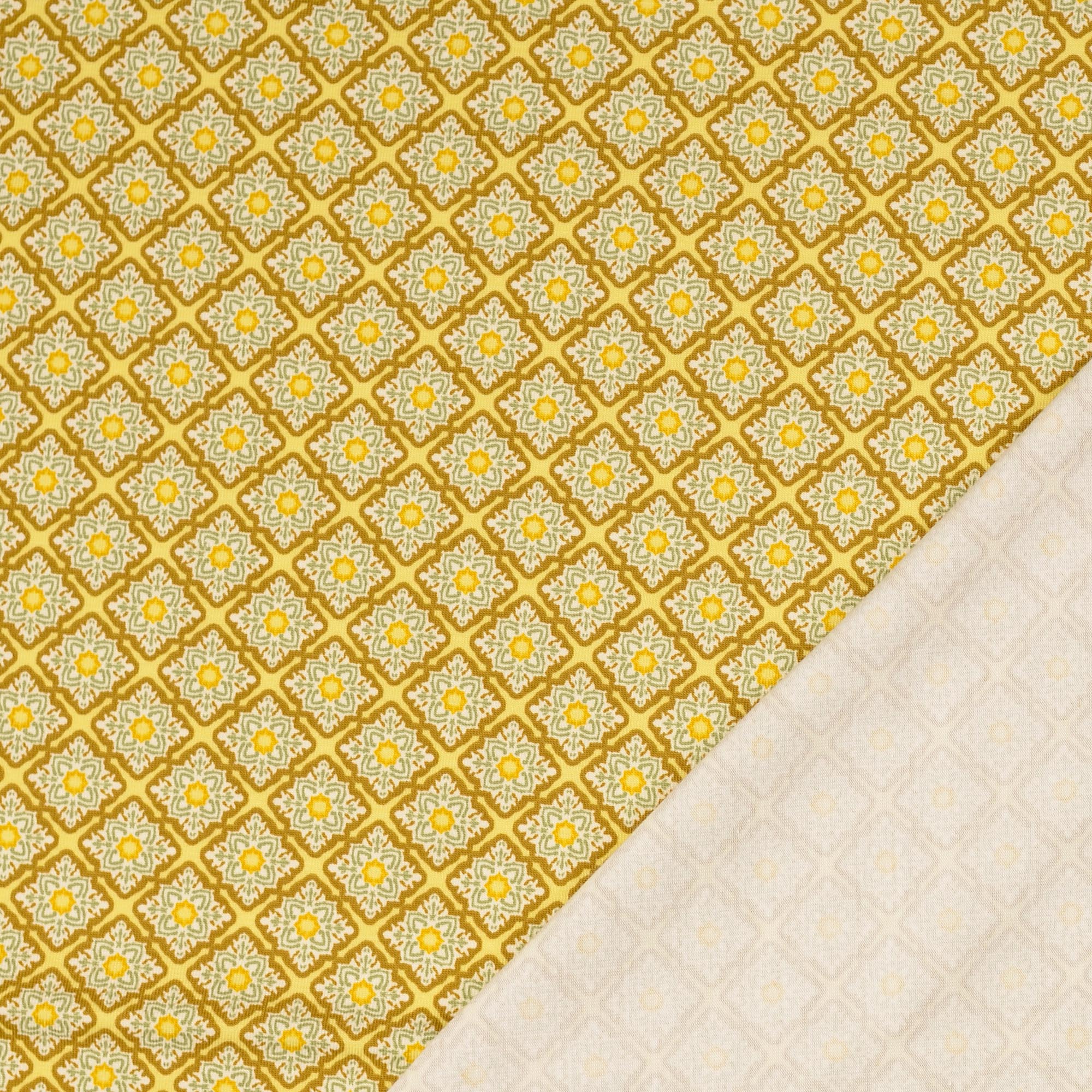 Retro Kakel Bomull Jersey Okra & Orange - 4