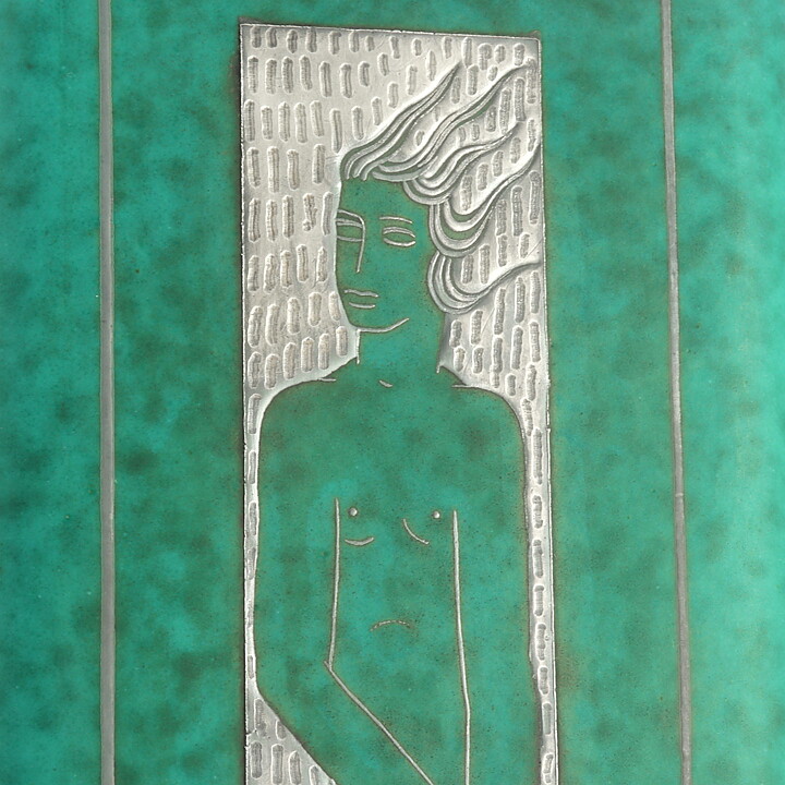 Wilhelm Kåge (Argenta 1955) Footed Block Vase with Woman Decor 30 cm