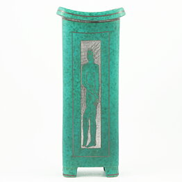 Wilhelm Kåge (Argenta 1955) Footed Block Vase with Woman Decor 30 cm