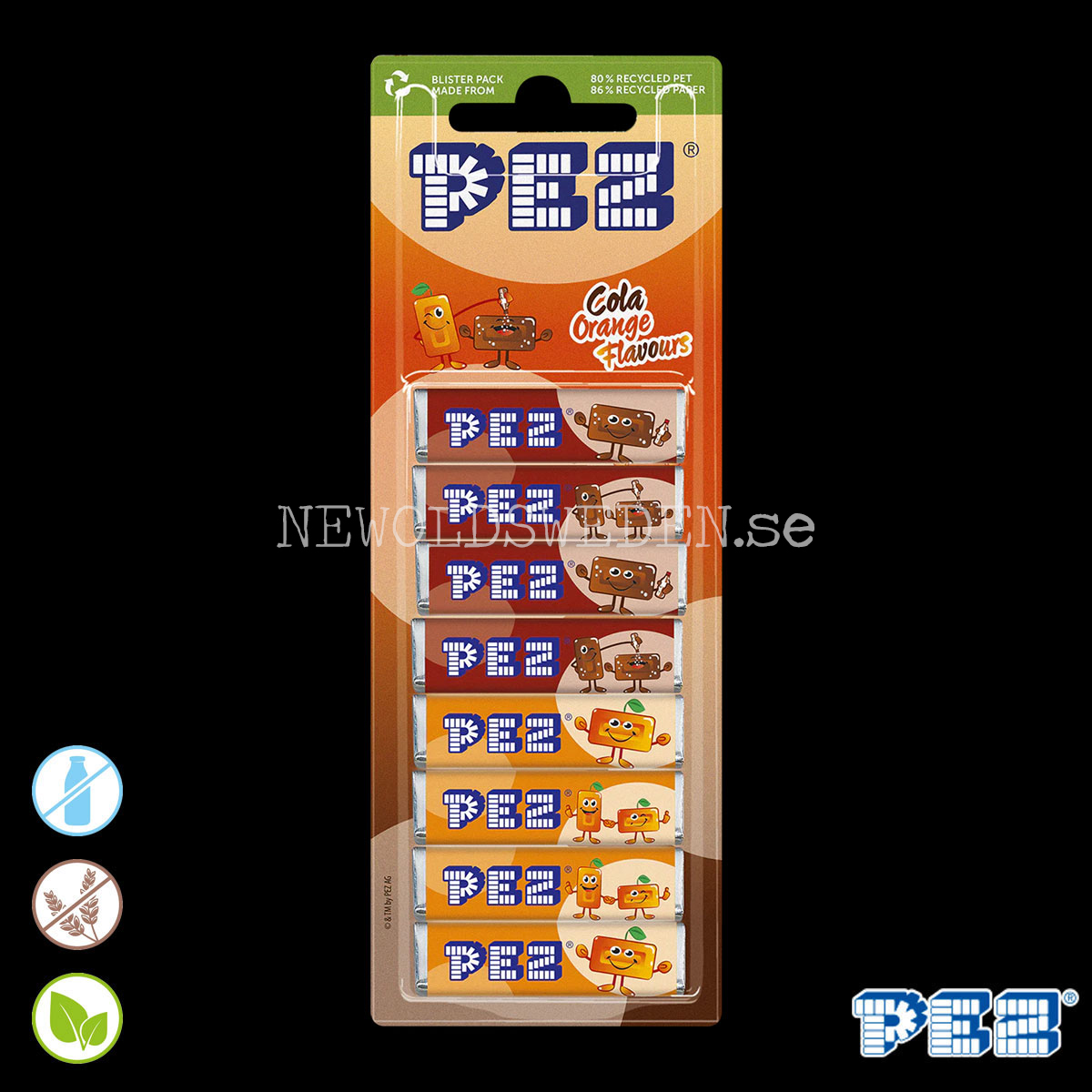 PEZ Refill COLA & ORANGE 8-pack 68G - Bäst före: 2026-10-30
