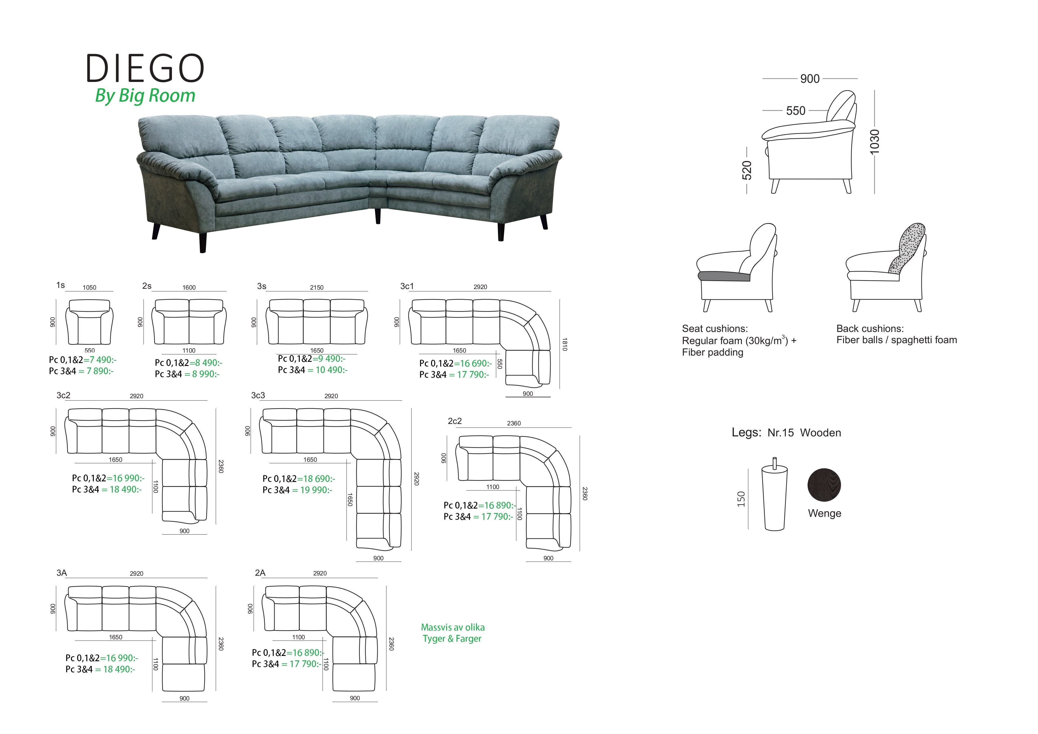 Diego högryggad soffa
