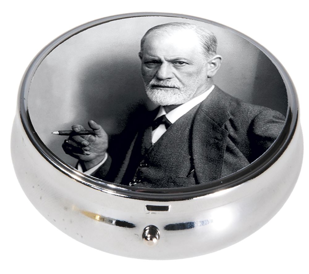 Rund pilleæske med spejl, stor, Sigmund Freud,  TEMA-produkt