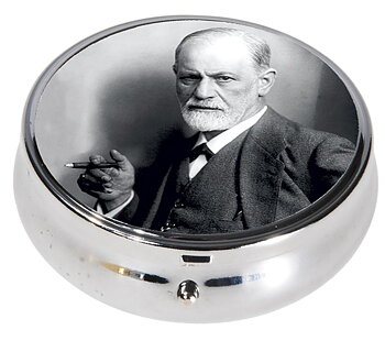 Rund pilleæske med spejl, stor, Sigmund Freud,  TEMA-produkt