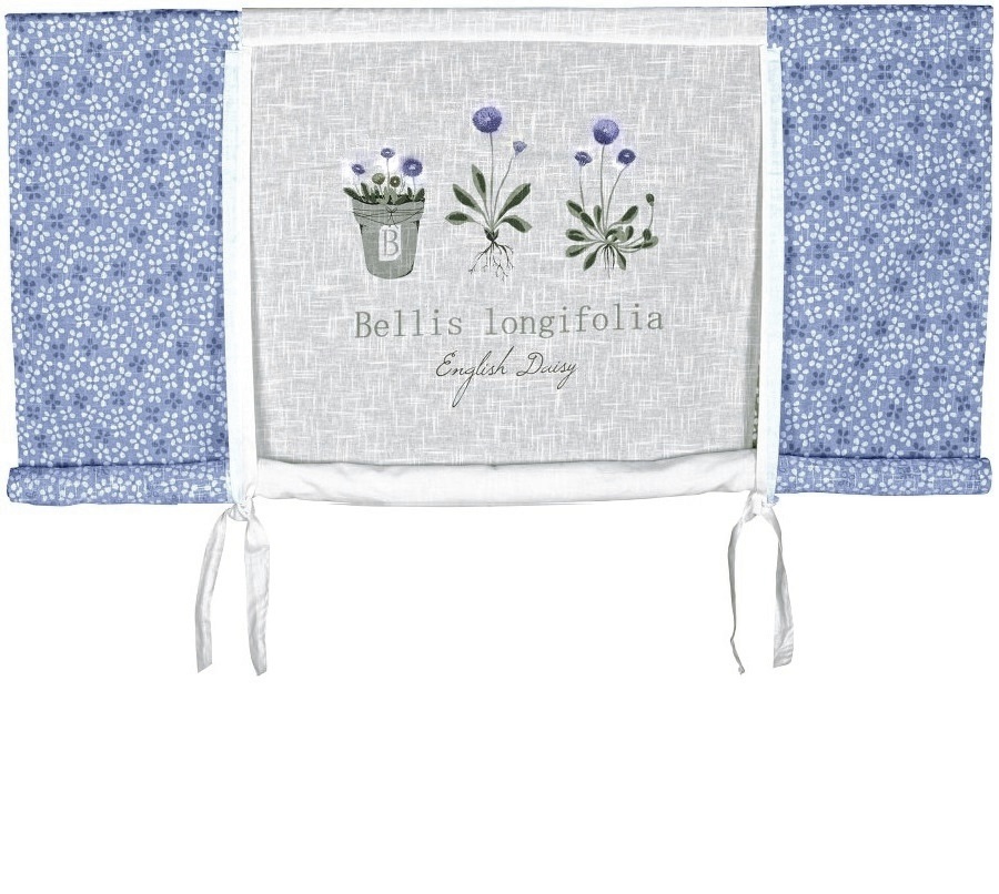 Hissgardin Bellis Flora lavendelblå lantlig stil