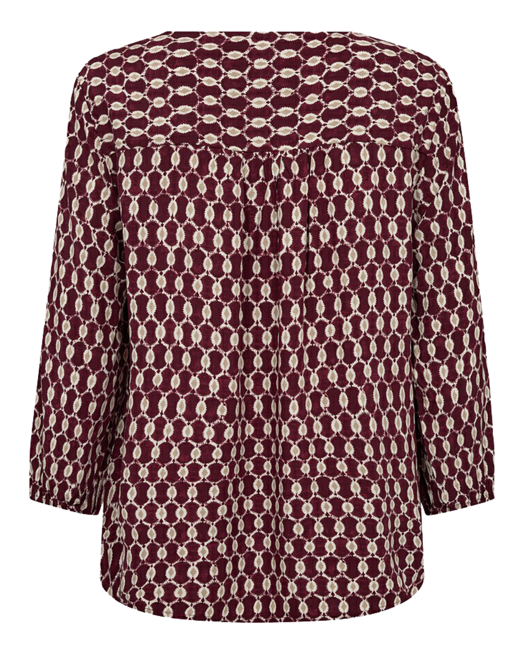 Blus Adney v-ringad vinröd/beige - 2