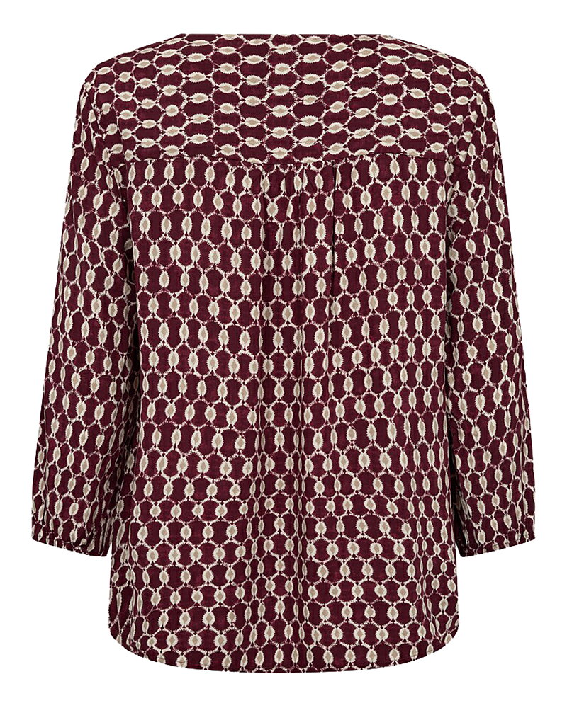 Blus Adney v-ringad vinröd/beige