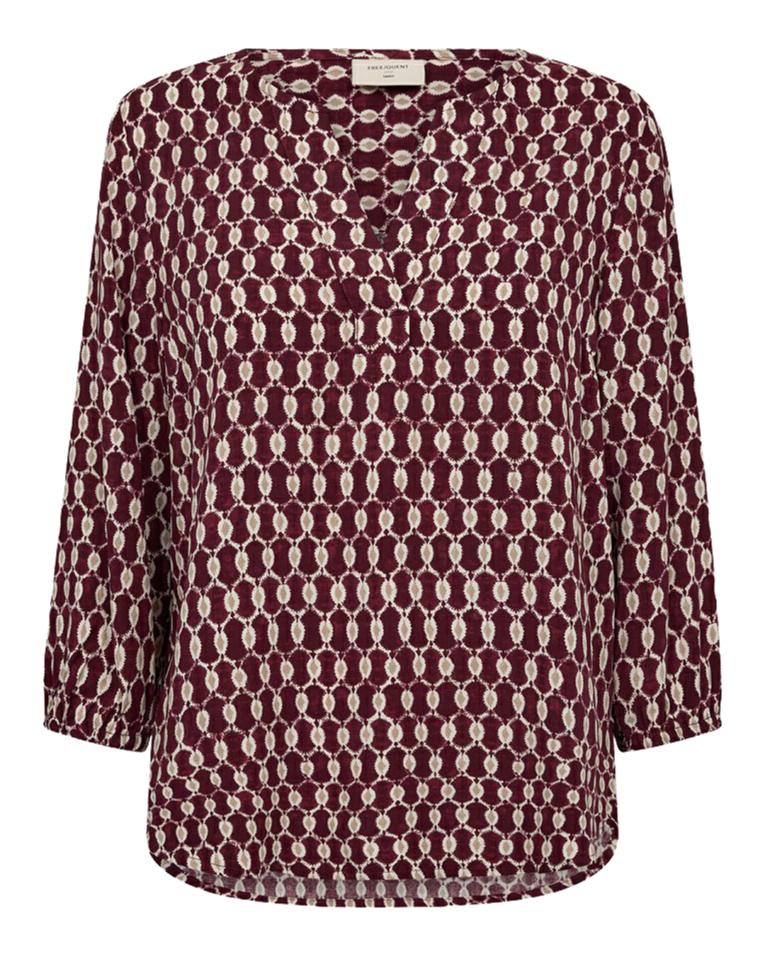 Blus Adney v-ringad vinröd/beige
