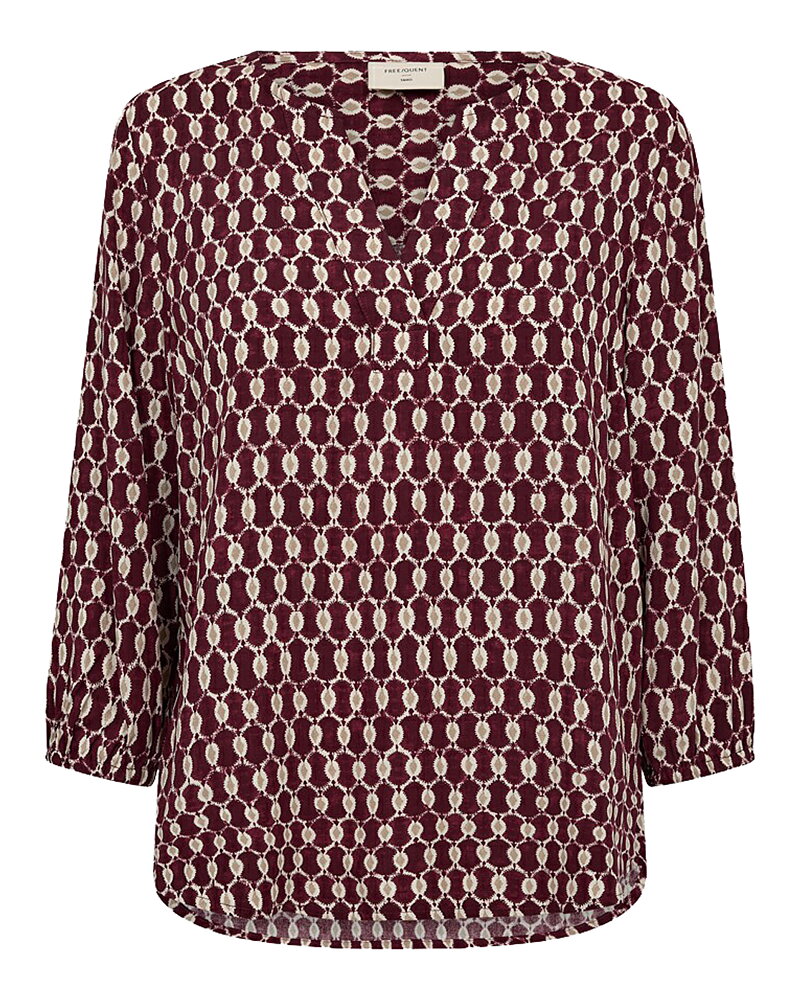 Blus Adney v-ringad vinröd/beige