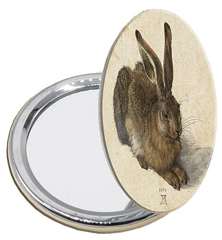 Rundt lommespejl, stofbeklædt, Dürer, Hare. TEMA-produkt
