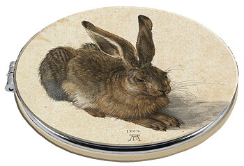 Rundt lommespejl, stofbeklædt, Dürer, Hare. TEMA-produkt