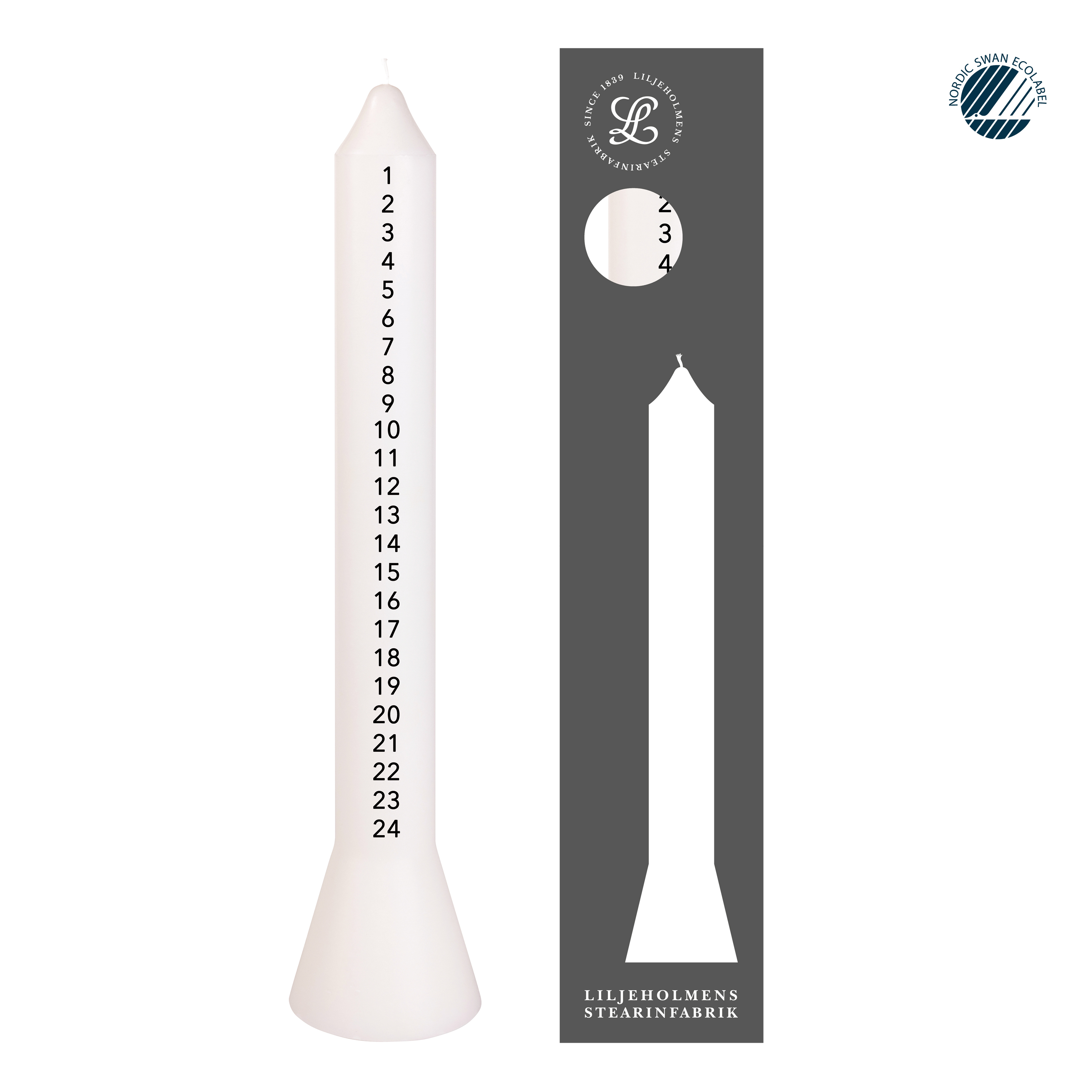 Adventskalenderkerze Anna I Weiß I Selbstlöschend I Ø 39 x H 360 mm