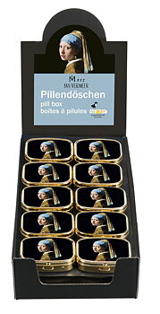Pilleæsker med spejl, Vermeer, Flicka med pärlörhänge, Borddisplay med 30 stk., TEMA-produkt