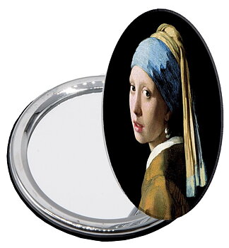 Rundt lommespejl, stofbeklædt, Vermeer, Pige med perleørering. TEMA-produkt