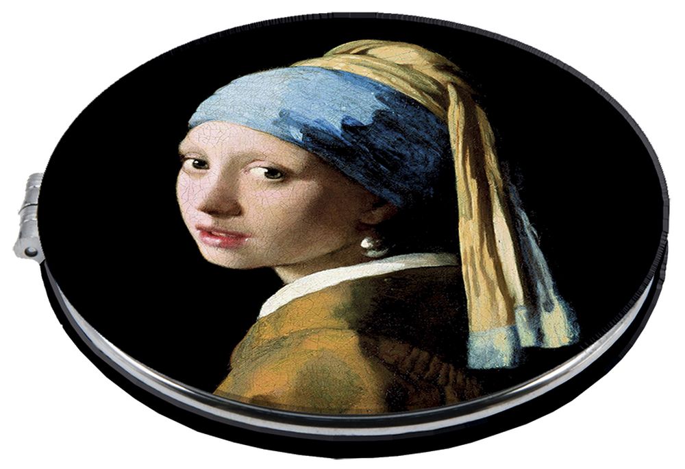 Rundt lommespejl, stofbeklædt, Vermeer, Pige med perleørering. TEMA-produkt