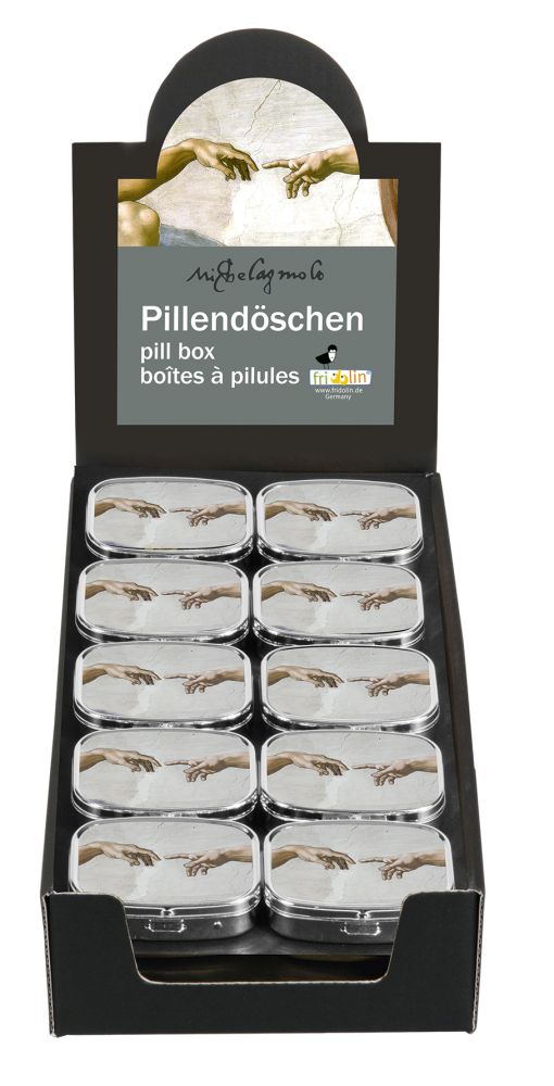 Pilleæsker med spejl, Michelangelo, Adams skabelse, Borddisplay med 30 stk., TEMA-produkt