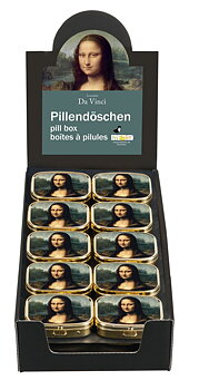 Pilleæsker med spejl, da Vinci, Mona Lisa, Borddisplay med 30 stk., TEMA-produkt