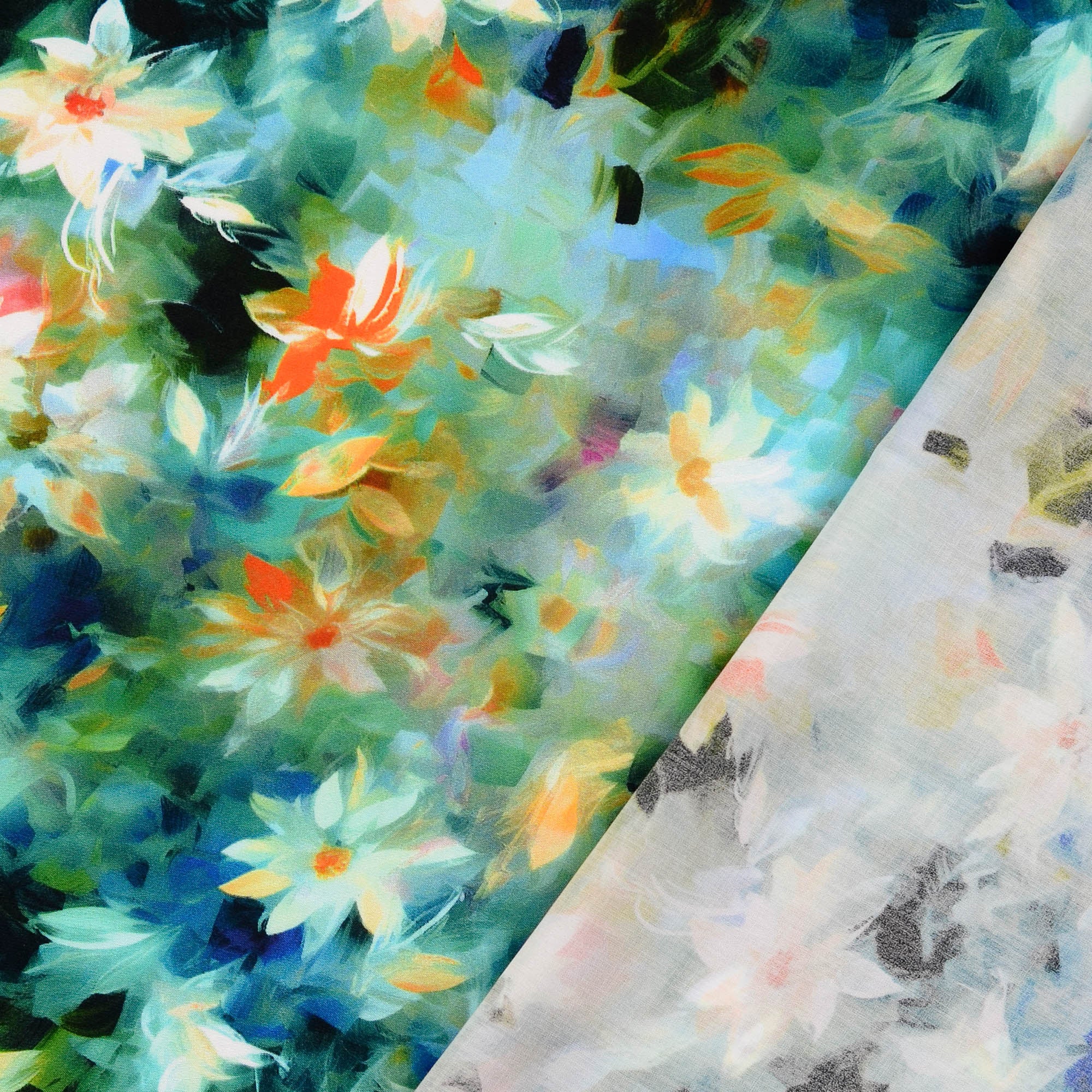 Digitaltryck Viskos Blommor Grön - 3
