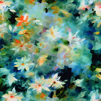 Digitaltryck Viskos Blommor Grön