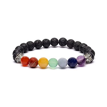 Chakra armband lava sten elastisk  8mm