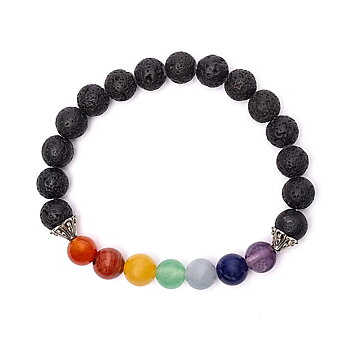 Chakra armband lava sten elastisk  8mm