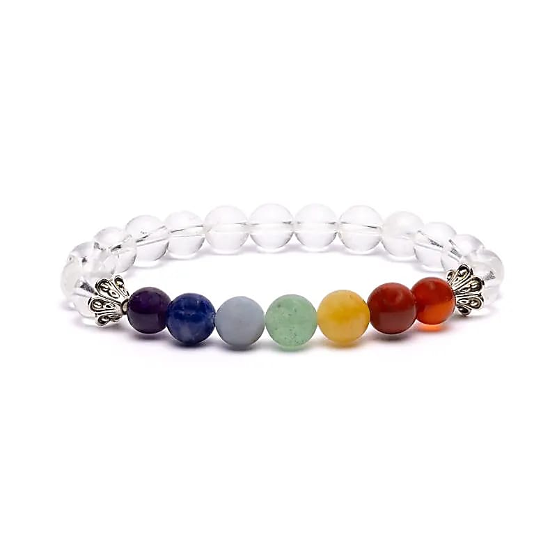 Chakra armband bergkristall elastisk  8mm