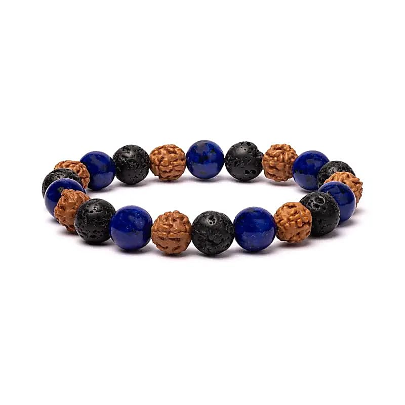 Armband lava sten / rudraksha / sodalite  8mm