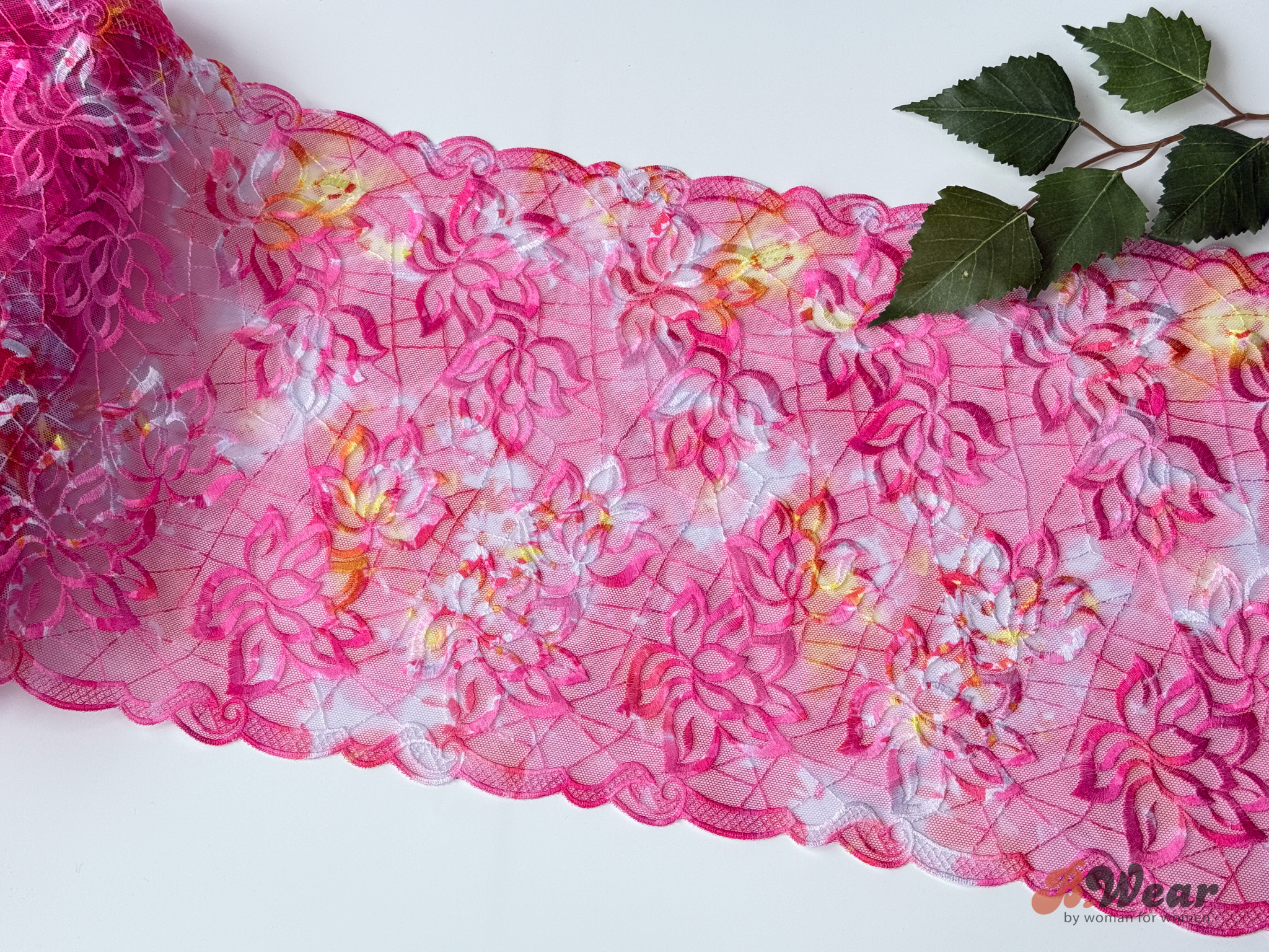 Vacker stum spets i fuchsia med vitt och gul 25 cm - 2