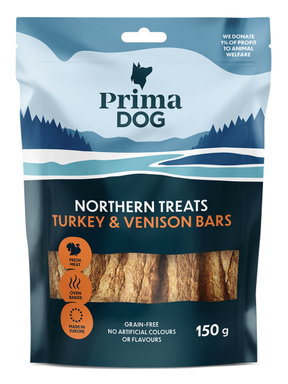 PrimaDog Northern Treats Turkey & Venison bars 150 gr