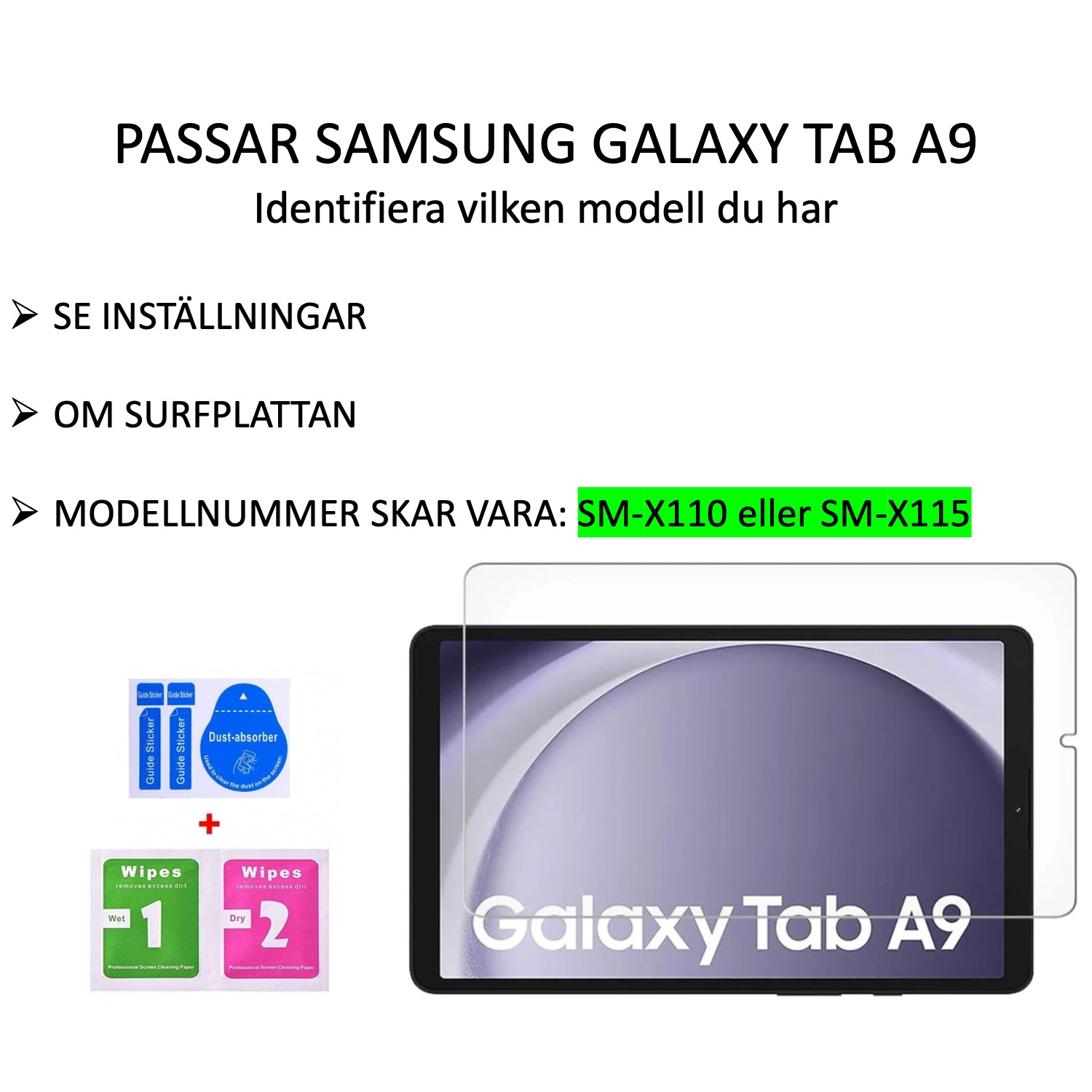 Samsung Galaxy Tab A9 skärmskydd härdat glas 9H - 2