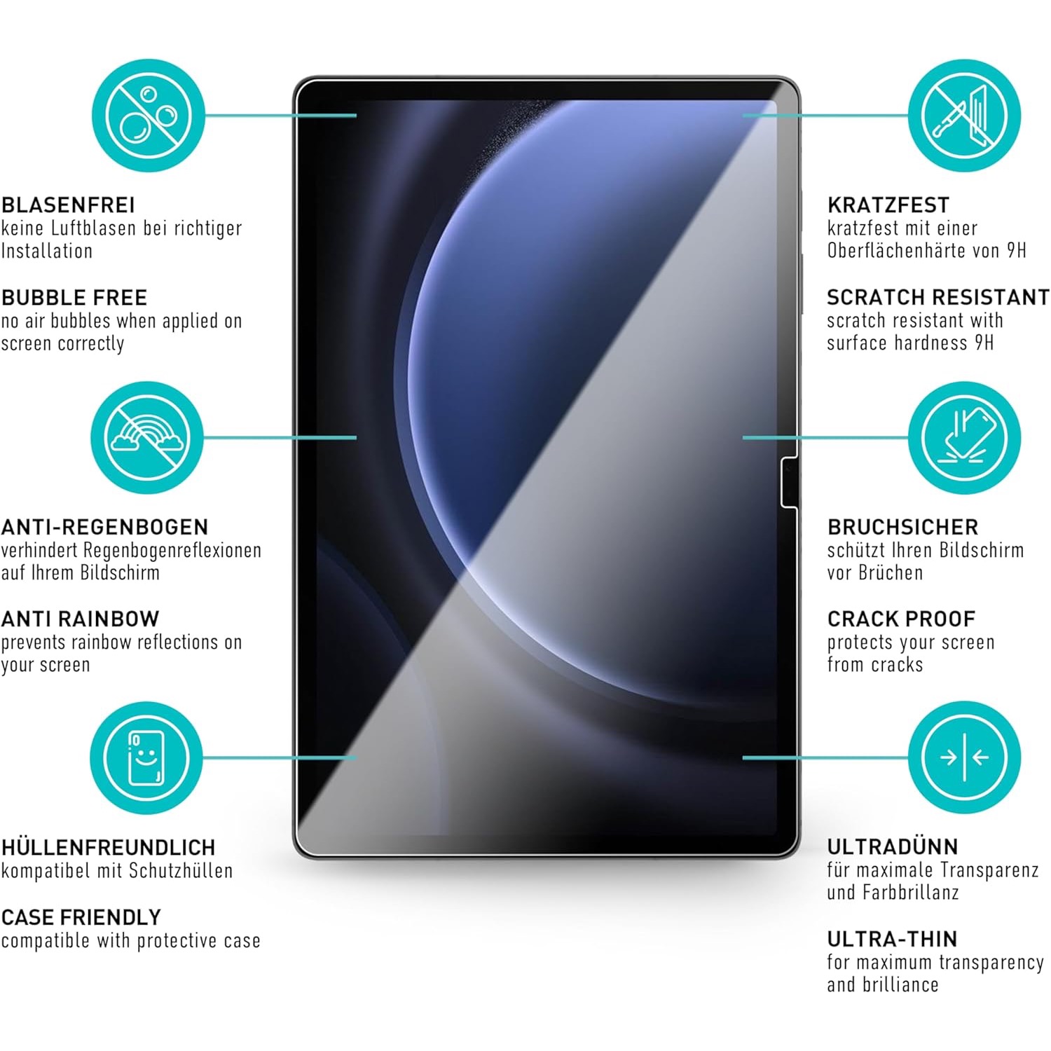 Samsung Galaxy Tab S9 FE+ Plus skärmskydd härdat glas 9H - 5
