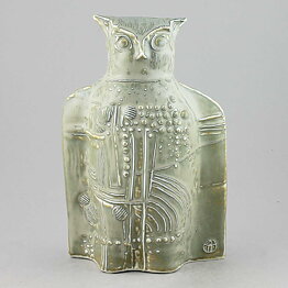 Bertil Vallien (Terra 1978) Gray Owl with Relief Decor 24 cm <Test Production>