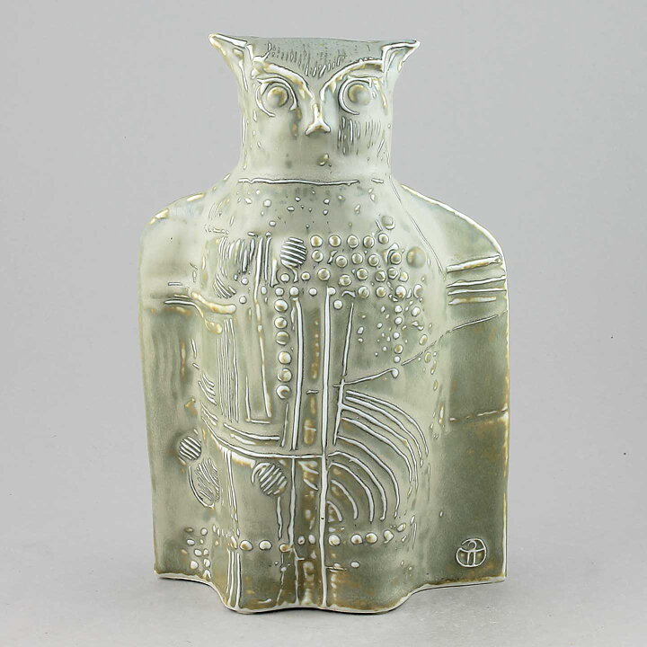 Bertil Vallien (Terra 1978) Gray Owl with Relief Decor 24 cm <Test Production>
