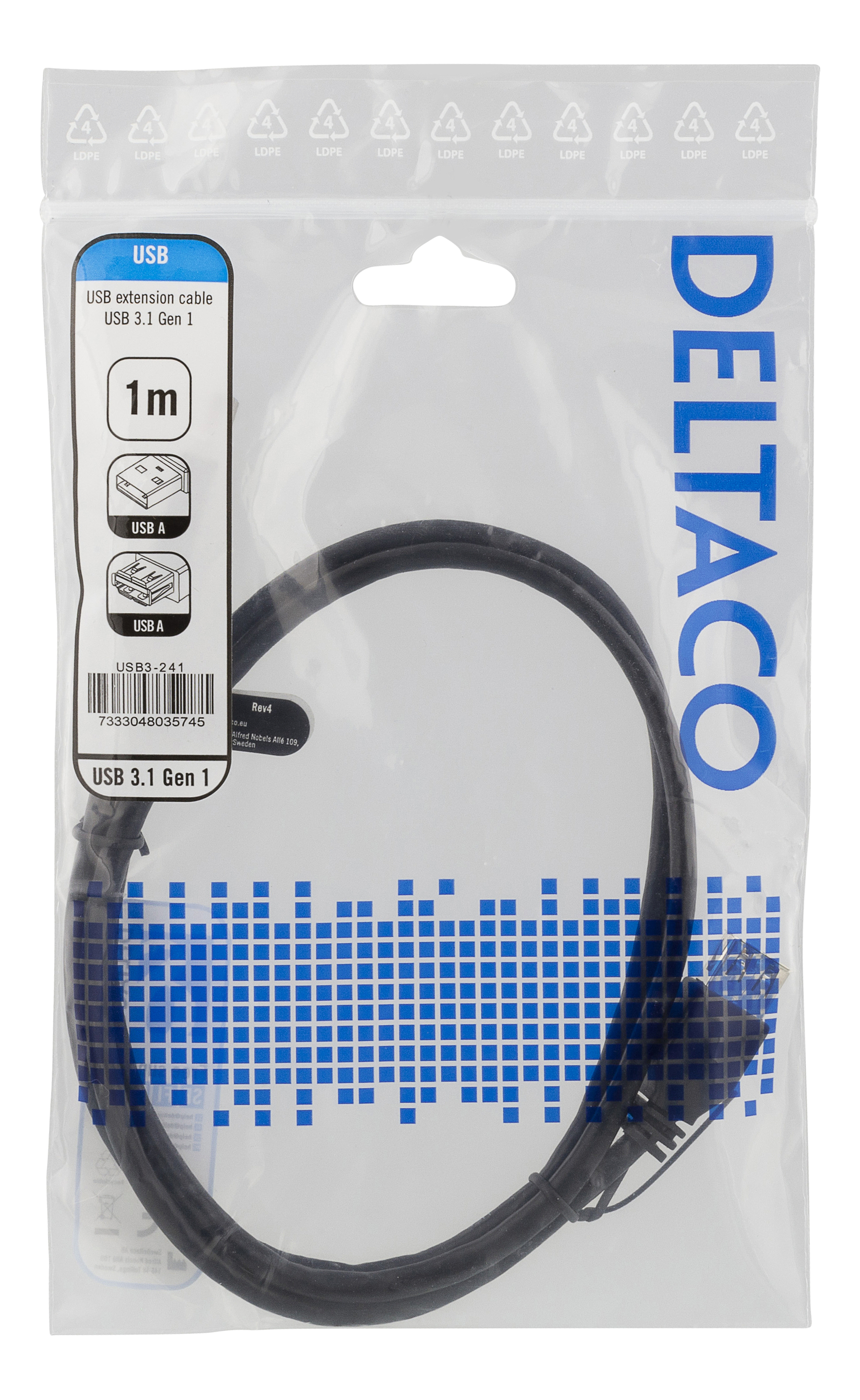 Deltaco USB 3.1 Gen1 Förlängningskabel, 1m, svart - 2