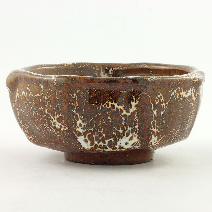 Isak Isaksson (2000s) Unique Chawan Bowl with Brown/White Glaze 12 cm #26