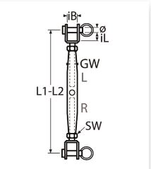 Vantskruv Rostfri A4-AISI 316, Gaffel-Gaffel M4 - 3