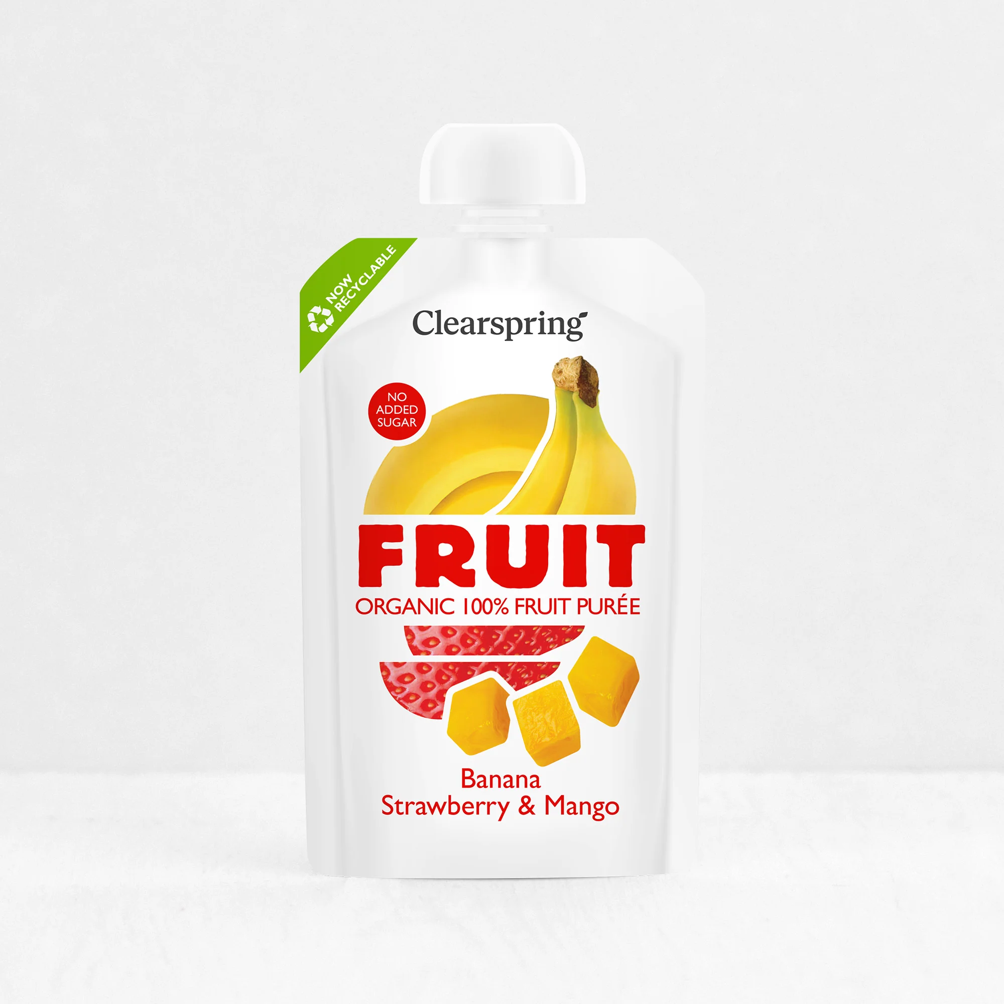 Fruktpuré Banan, jordgubb & Mango 100g x18, EKO