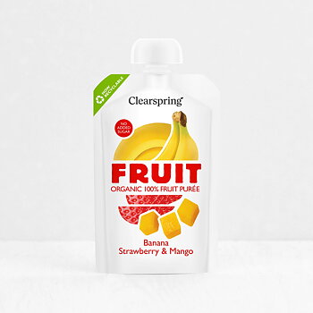 Fruktpuré Banan, jordgubb & Mango 100g x18, EKO