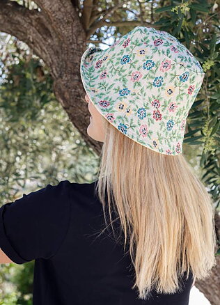 Bucket hat- Flower/ plain beige