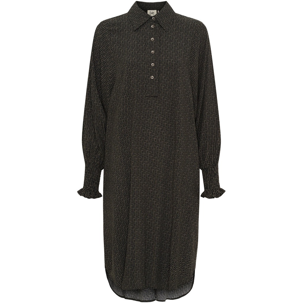 Asta Smock Dress - Graphic Khaki Strokes - Isay