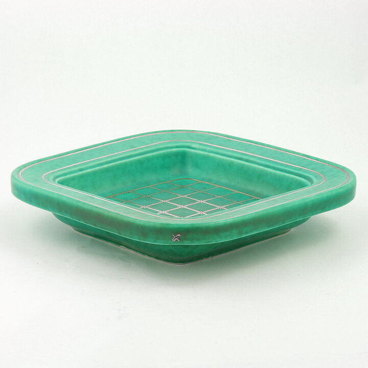 Wilhelm Kåge (Argenta 1959) Quadratic Bowl with Silver Grid Decor 21 cm