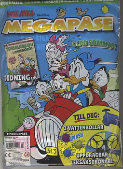 Tidningspåse nr 4 2025, Kalle Anka Megapåse, 3 vattenbollar, uppdragbar leksaksdrönare, Sommarlov i Ankeborg