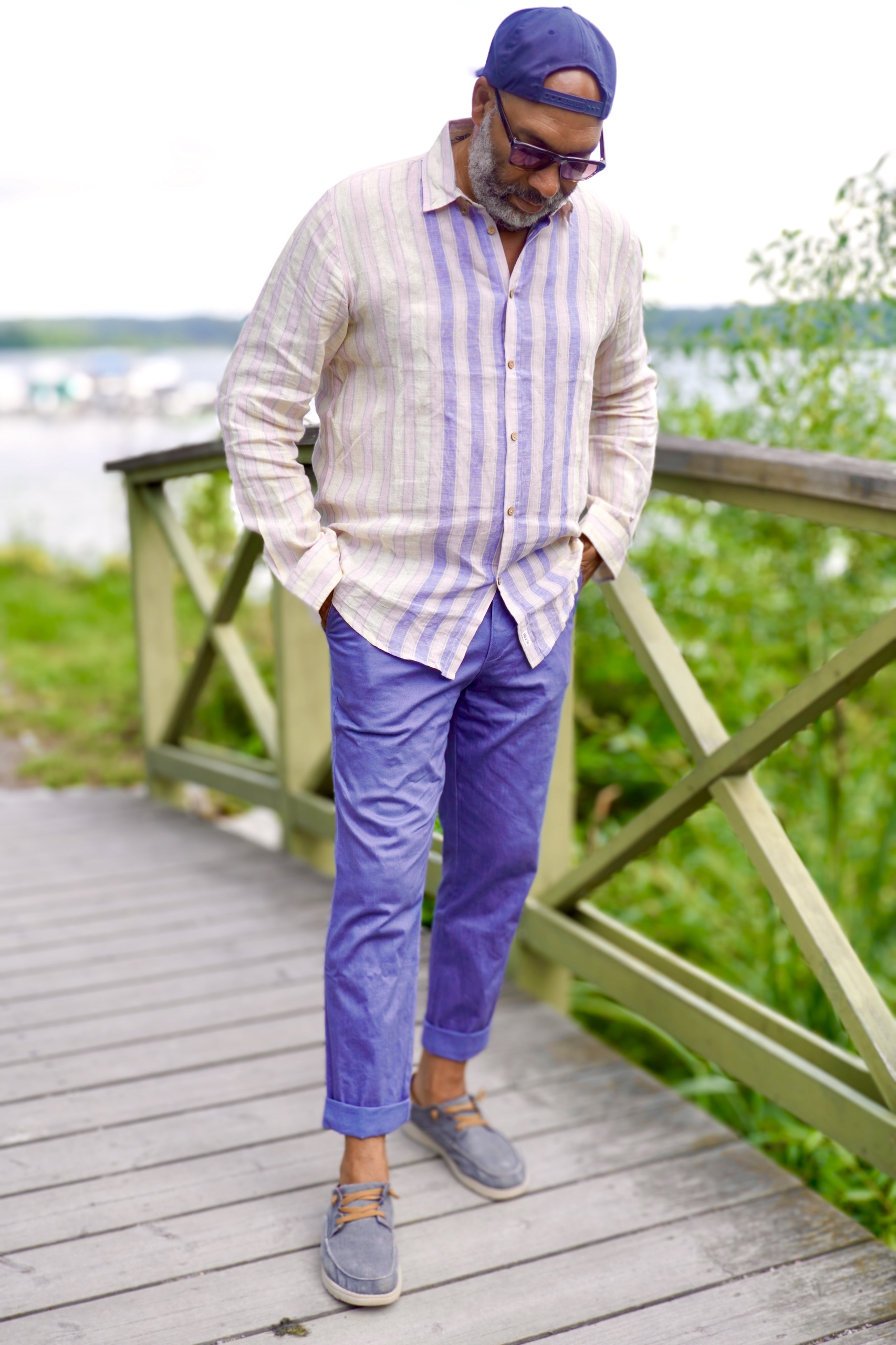 WATTS SOLID COTTON STRETCH TROUSERS BLUE  - 4