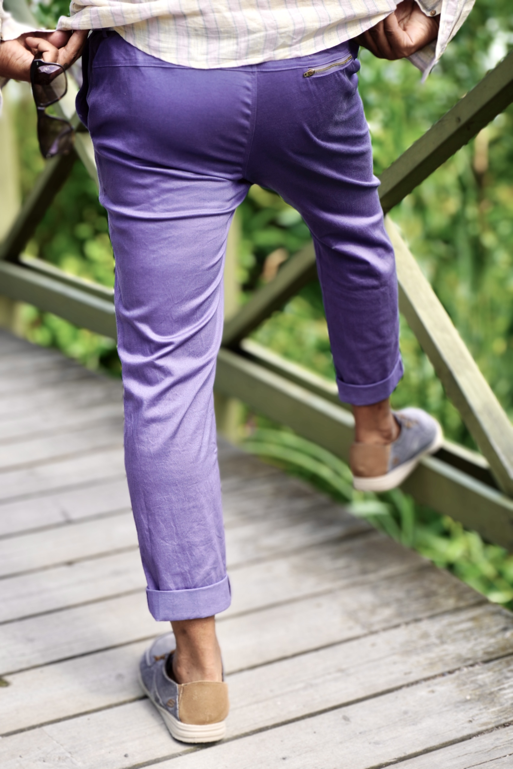WATTS SOLID COTTON STRETCH TROUSERS BLUE  - 7