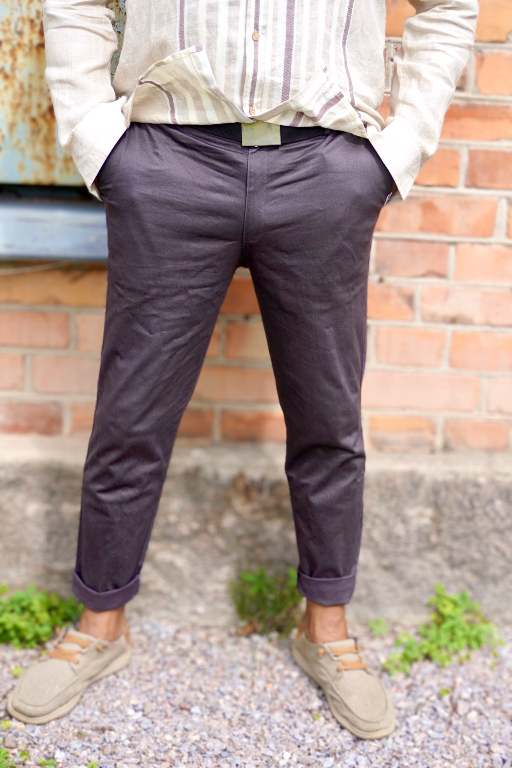 WATTS SOLID COTTON STRETCH TROUSERS CHARCOAL 